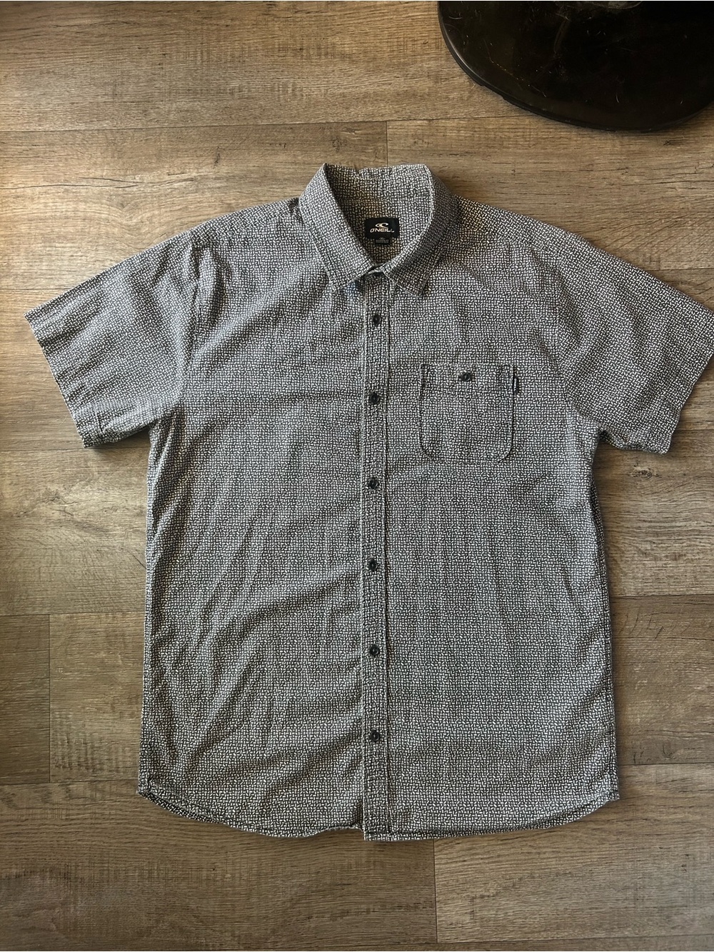 O’neill Men's Short-Sleeve Button-Up Shirt Slim Fit- Dark Gray/White Pattern